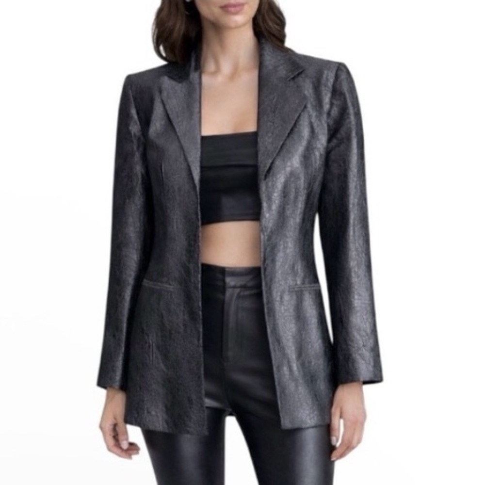 Vintage Joseph Ribkoff Faux Leather Longline Blazer Minimalist Metallic Womens 4